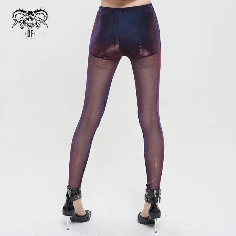 Grunge Chromatic Scaly Sheer Mesh-Leggings für Damen