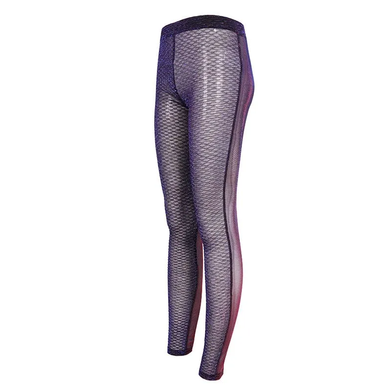 Grunge Chromatic Scaly Sheer Mesh-Leggings für Damen