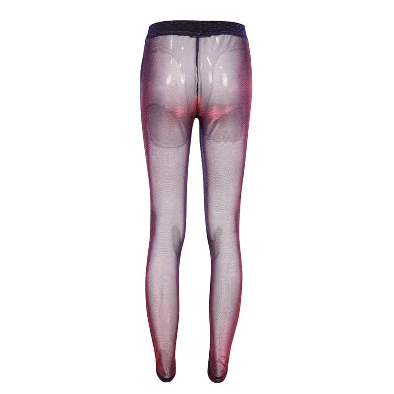Grunge Chromatic Scaly Sheer Mesh-Leggings für Damen