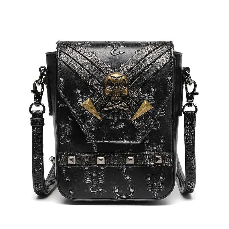 Unisex Steampunk Skull Scorpion bestickte Mini-Tasche