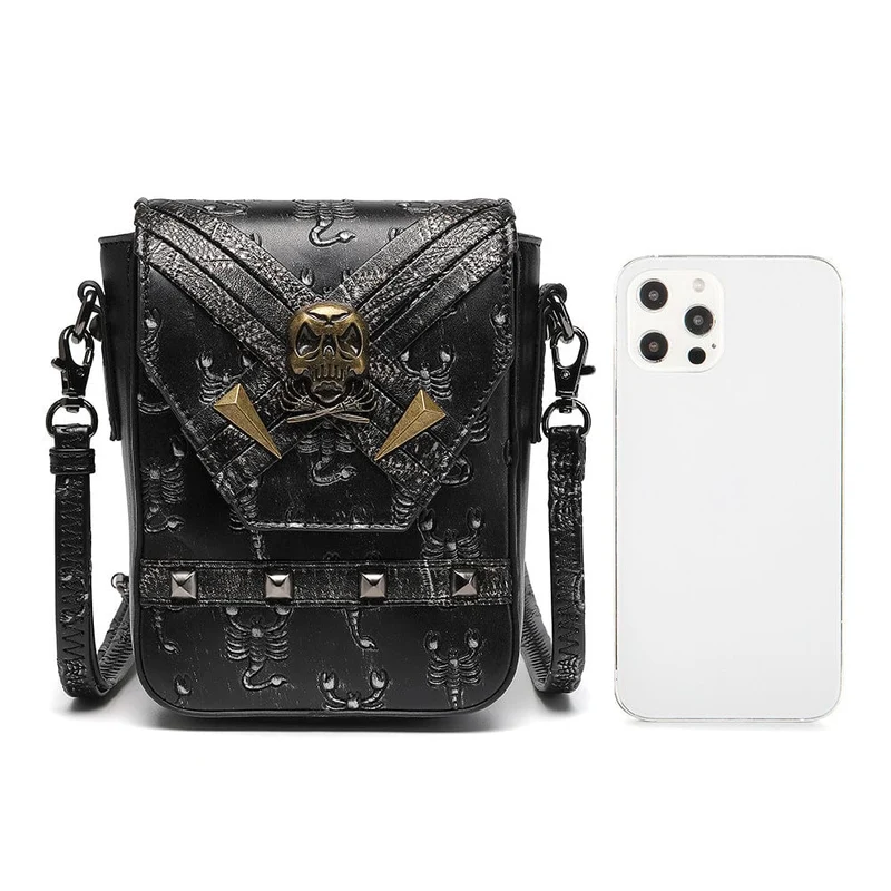 Unisex Steampunk Skull Scorpion bestickte Mini-Tasche