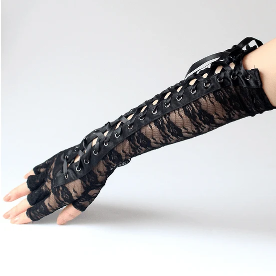 Damen-Gothic-Schnürung mit kontrastfarbenen Spitzen-Armärmeln