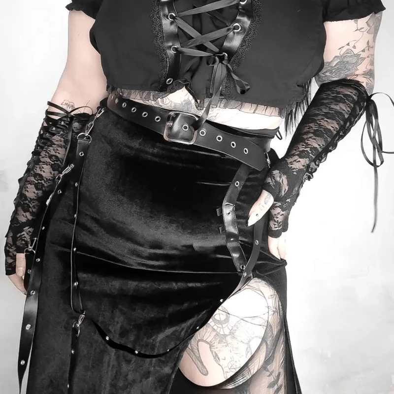 Damen-Gothic-Schnürung mit kontrastfarbenen Spitzen-Armärmeln