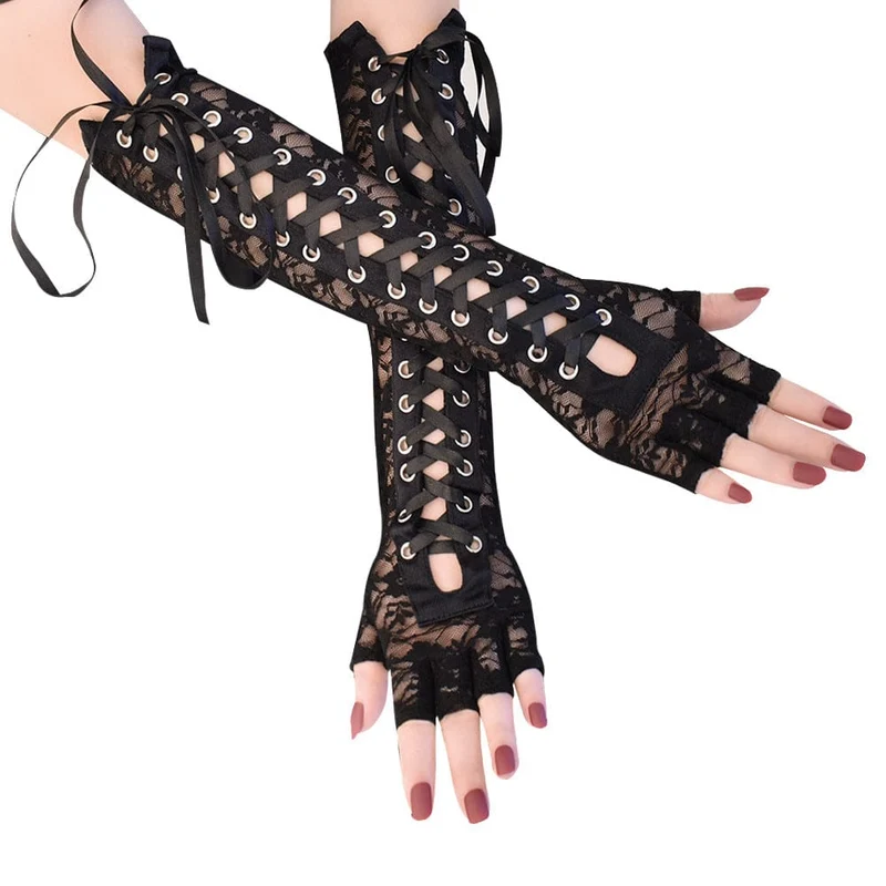 Damen Gothic Riemchen Spitze Armstulpen