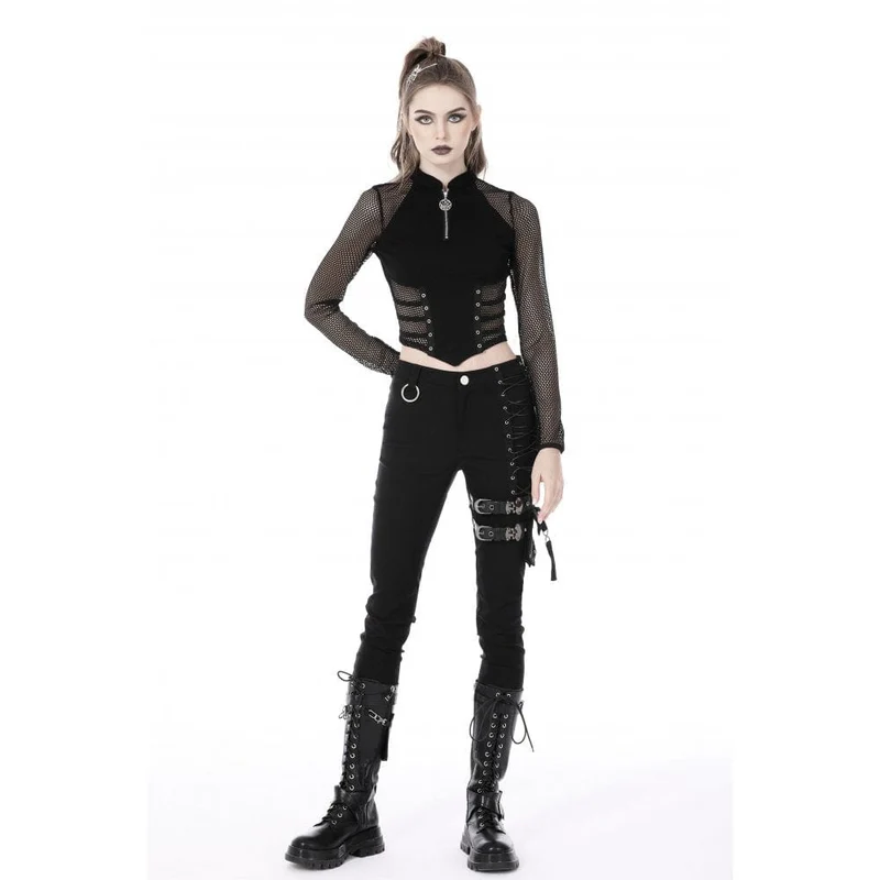 Damen Punk Mesh Splice Ösen Crop Top