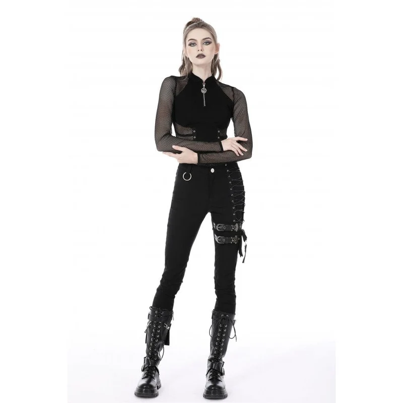 Damen Punk Mesh Splice Ösen Crop Top