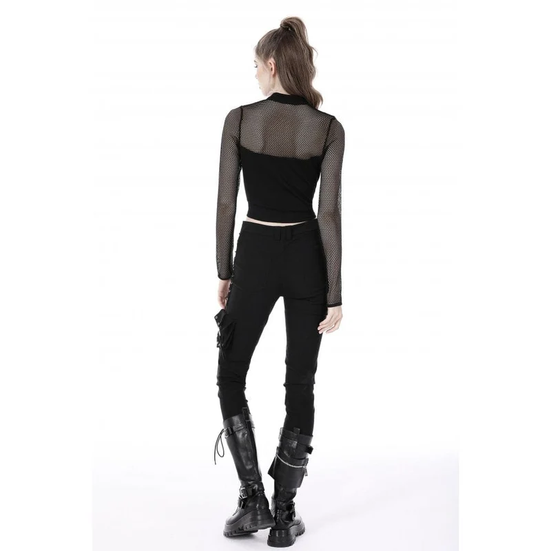 Damen Punk Mesh Splice Ösen Crop Top