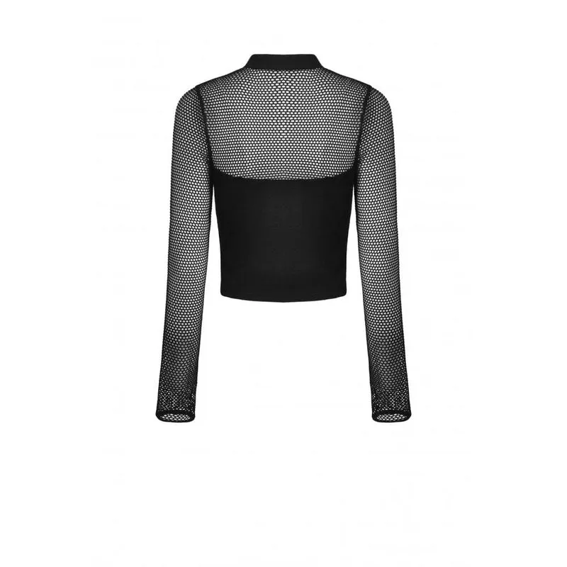 Damen Punk Mesh Splice Ösen Crop Top