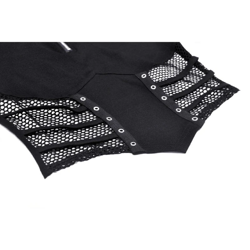 Damen Punk Mesh Splice Ösen Crop Top