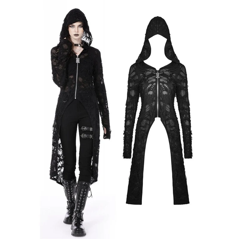 Damen Punk Split Ripped Mantel mit Kapuze