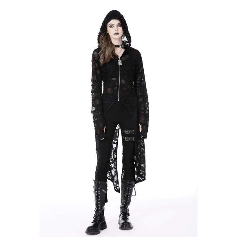 Damen Punk Split Ripped Mantel mit Kapuze