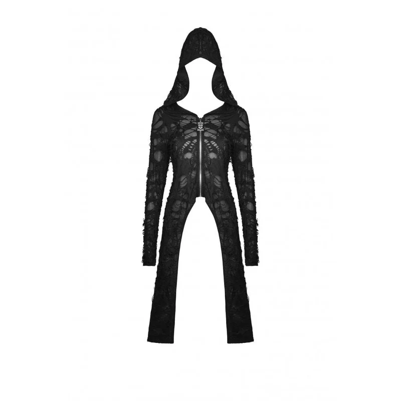 Damen Punk Split Ripped Mantel mit Kapuze