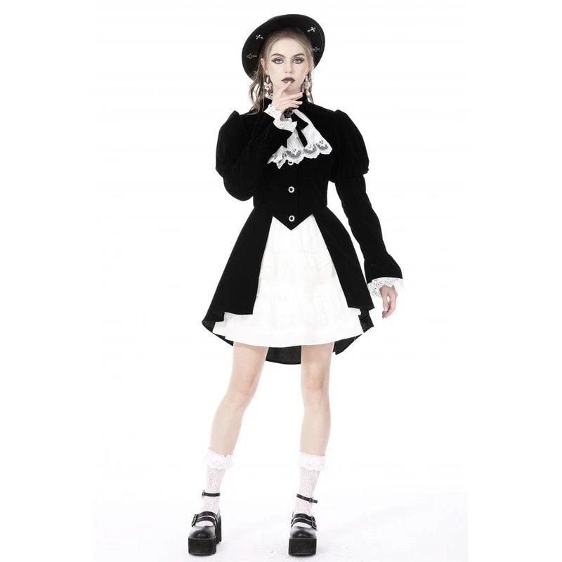 Damen-Gothic-Puffärmel-Rüschen-Krawatten-Samtjacke