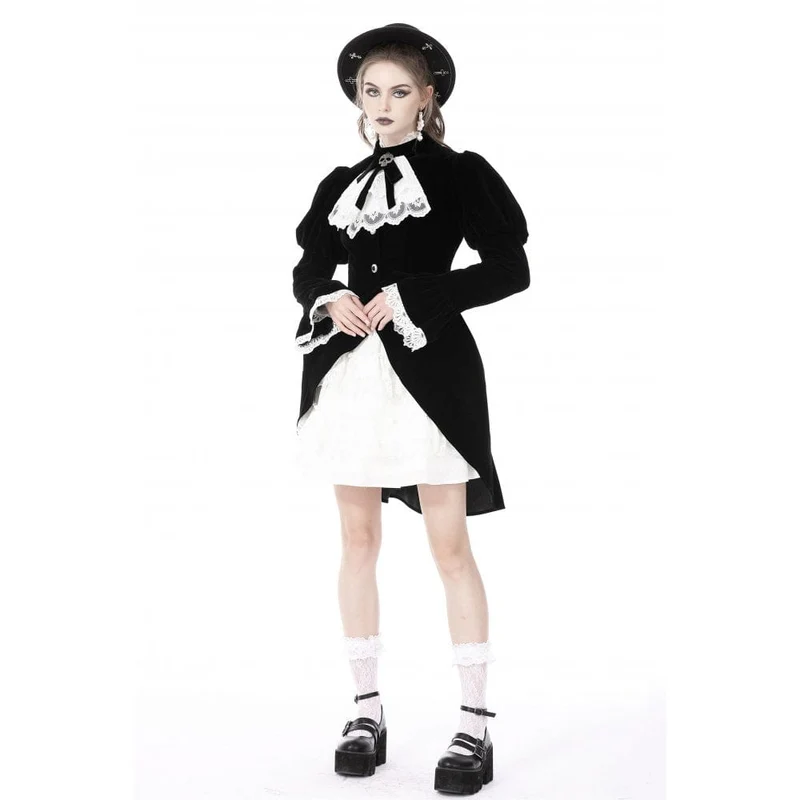 Damen-Gothic-Puffärmel-Rüschen-Krawatten-Samtjacke