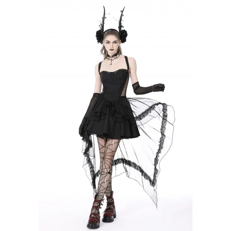 Damen-Brautkleid im Gothic-Stil mit mehrlagigem Schwalbenschwanz und Neckholder