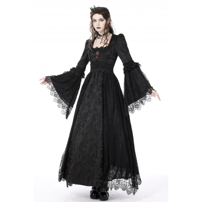 Damen Gothic Blumen besticktes Spitzenspleiß-Brautkleid