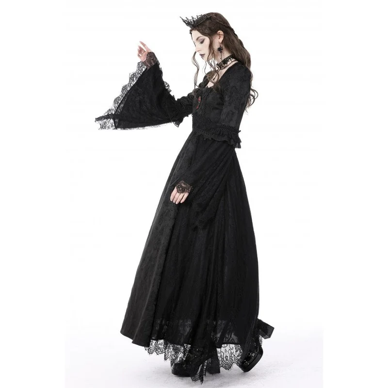 Damen Gothic Blumen besticktes Spitzenspleiß-Brautkleid