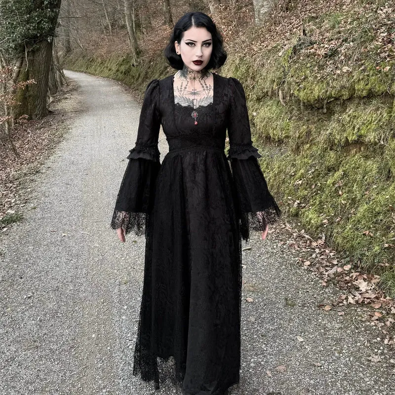 Damen Gothic Blumen besticktes Spitzenspleiß-Brautkleid