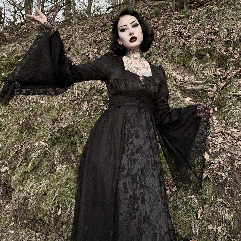 Damen Gothic Blumen besticktes Spitzenspleiß-Brautkleid