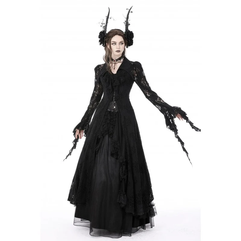 Damen-Gothic-Jacke mit Umlegekragen und unregelmäßiger Spitze