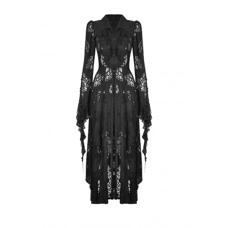 Damen-Gothic-Jacke mit Umlegekragen und unregelmäßiger Spitze
