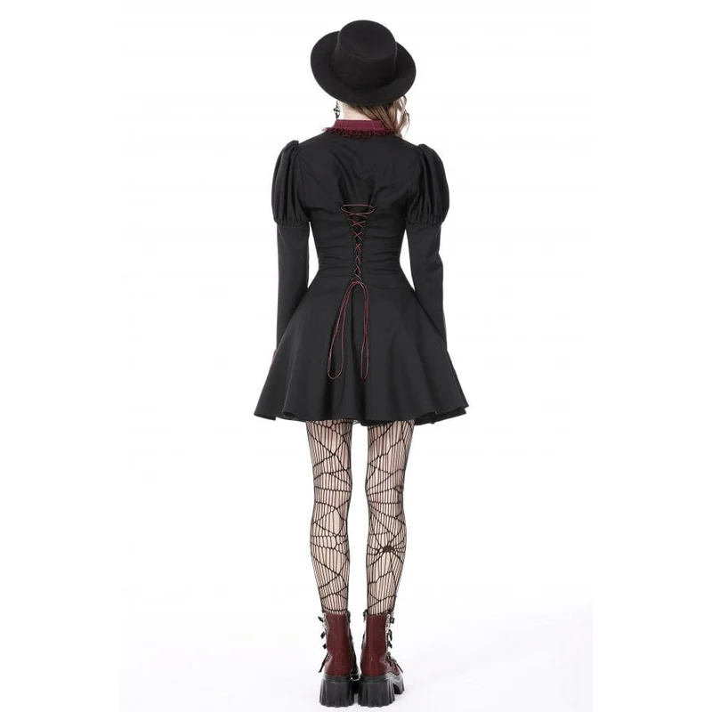 Gothic-Kleid für Damen mit Puffärmeln, Rüschenkragen und Schleife, Abschlusskleid