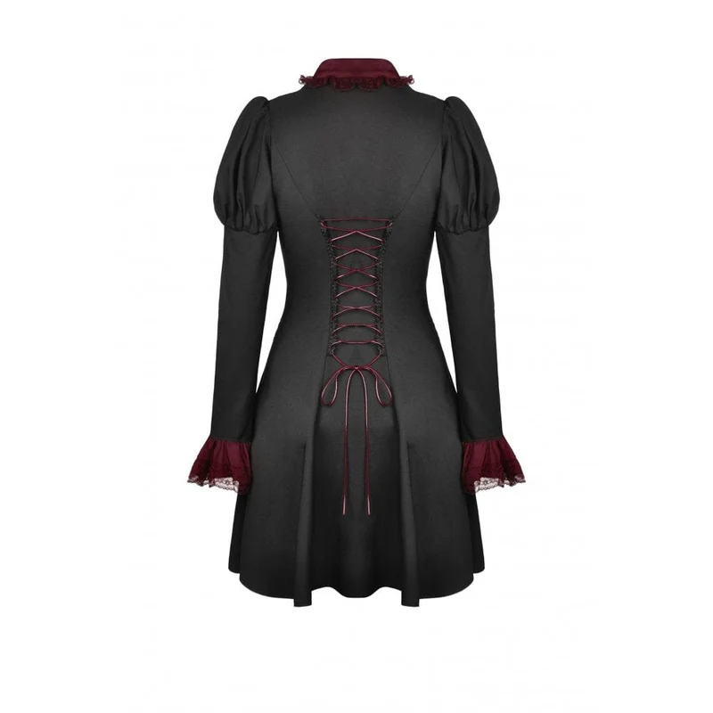 Gothic-Kleid für Damen mit Puffärmeln, Rüschenkragen und Schleife, Abschlusskleid