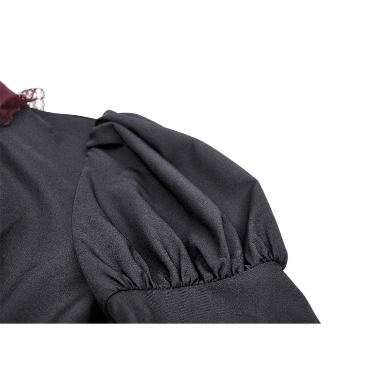 Gothic-Kleid für Damen mit Puffärmeln, Rüschenkragen und Schleife, Abschlusskleid