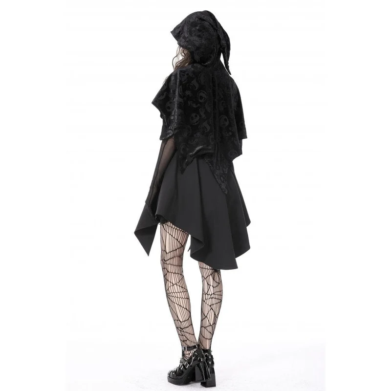 Samtumhang mit Gothic-Schädeldruck und Kapuze für Damen