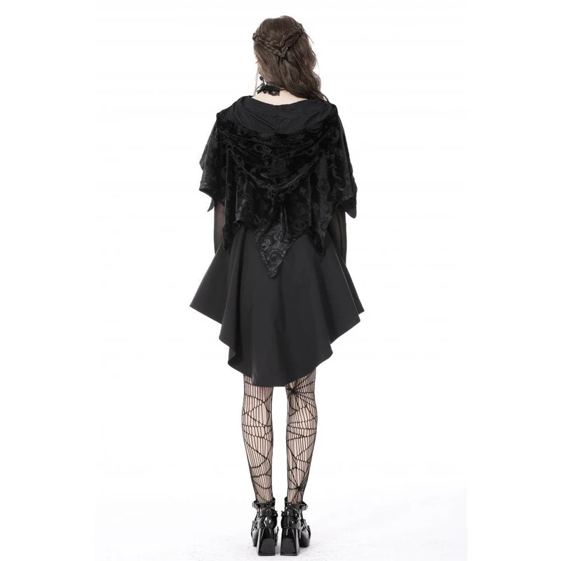 Samtumhang mit Gothic-Schädeldruck und Kapuze für Damen