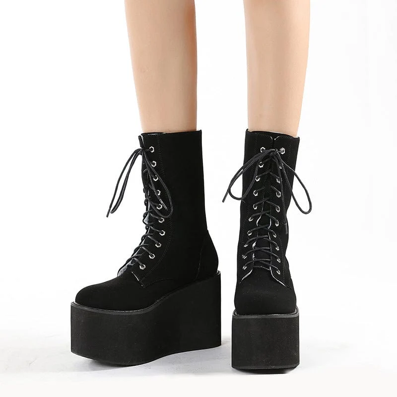 Damen-Punk-Wildleder-Schnür-Plateaustiefel