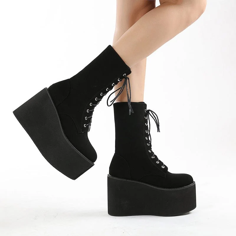Damen-Punk-Wildleder-Schnür-Plateaustiefel