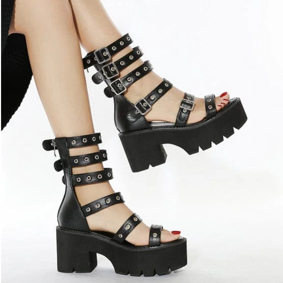 Damen-Punk-Plateau-Sandalen mit offenen Zehenschnallen