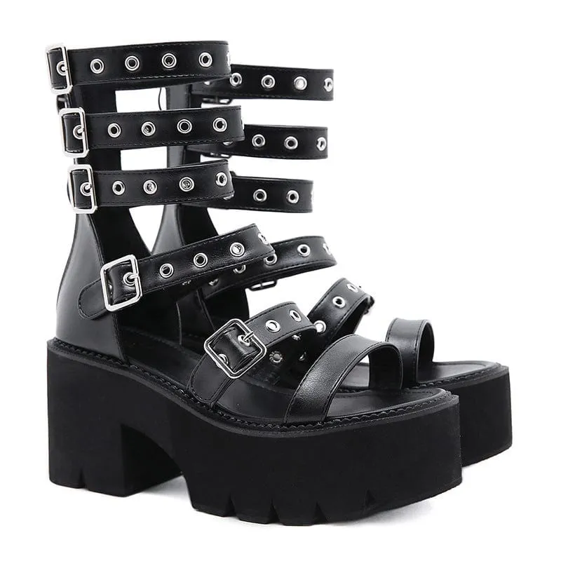 Damen-Punk-Plateau-Sandalen mit offenen Zehenschnallen