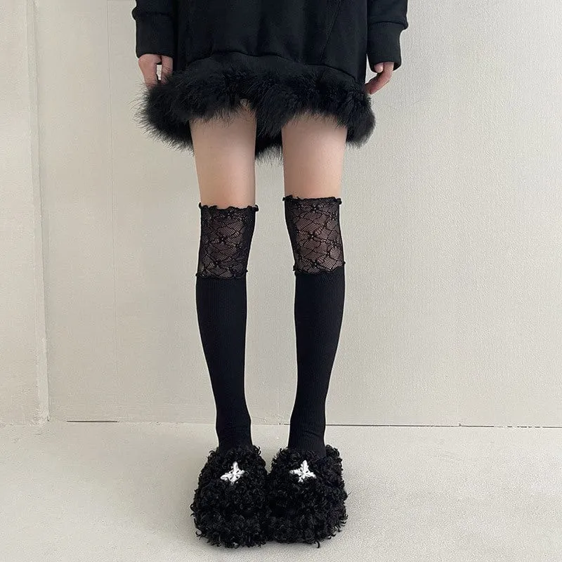 Damen Punk Lace Splice Kniestrümpfe
