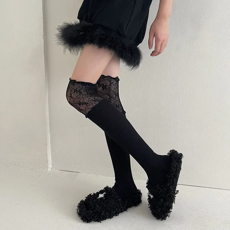 Damen Punk Lace Splice Kniestrümpfe