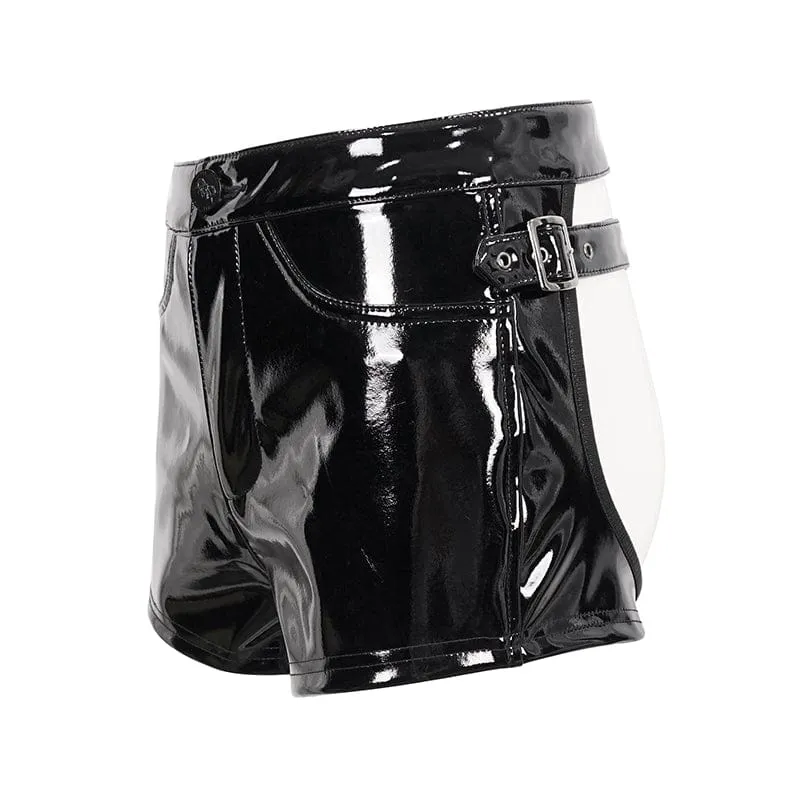 Lackleder-Shorts mit Punkausschnitt für Damen