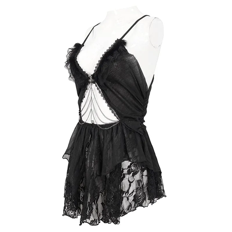 Damen-Dessous aus Gothic-Spitze mit Rüschen