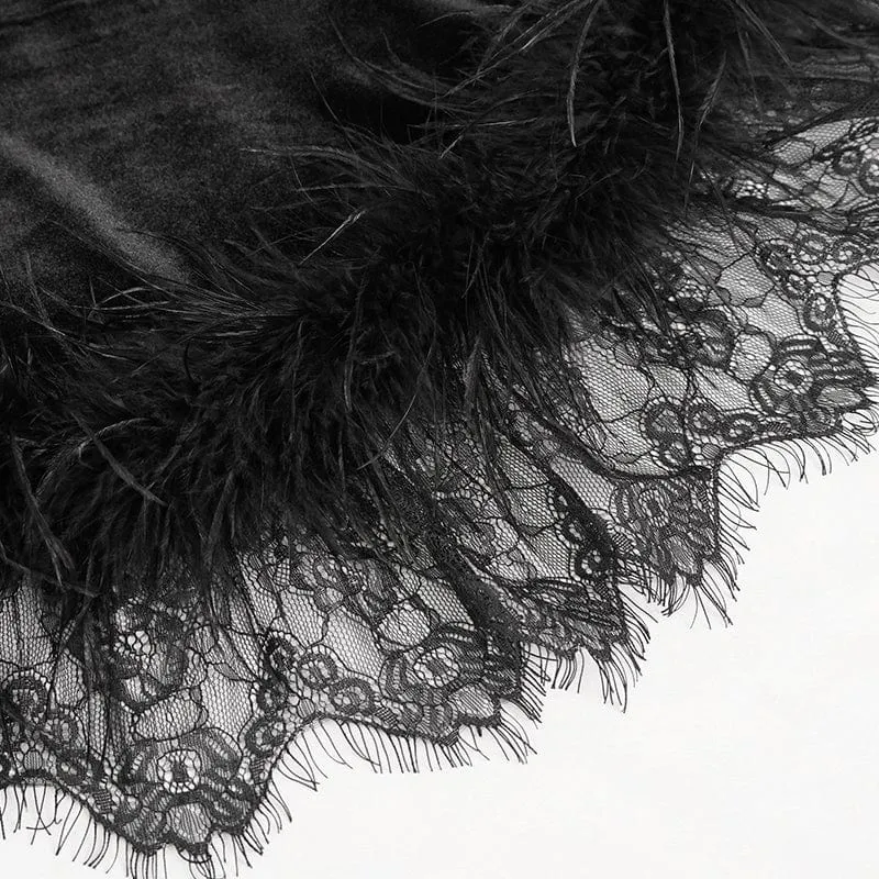 Gothic-Neckholder-Kleid aus flauschigem Splice-Samt für Damen