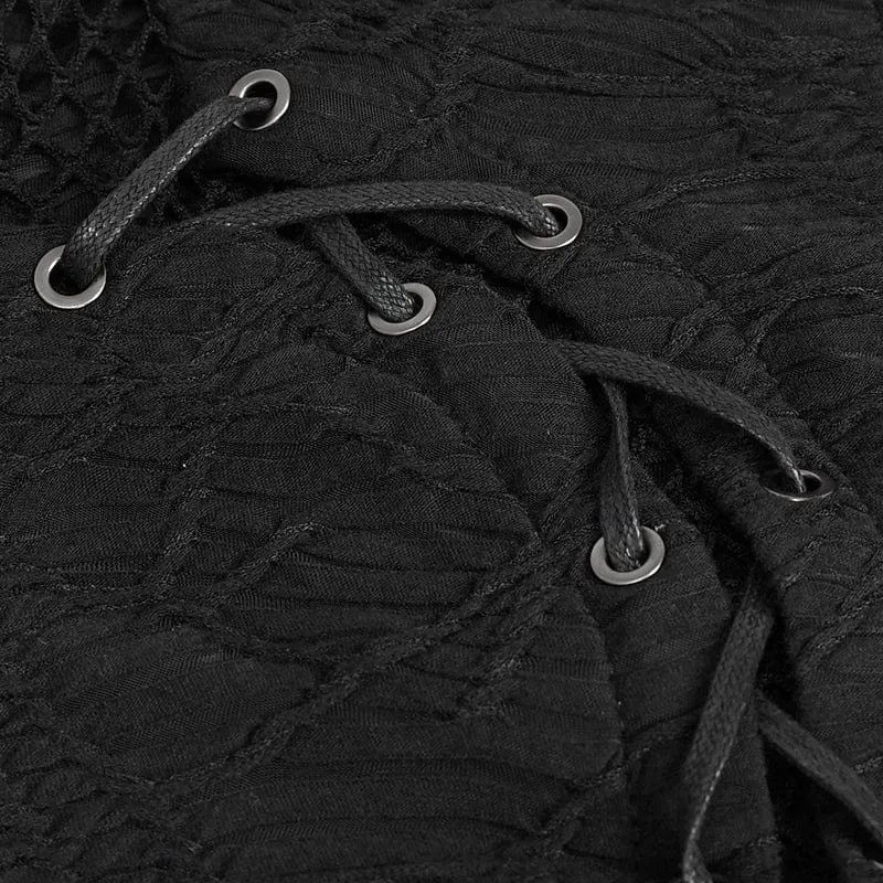 Gothic Crop Top mit gerüschten Trägern und gespleißtem Netzstoff für Damen