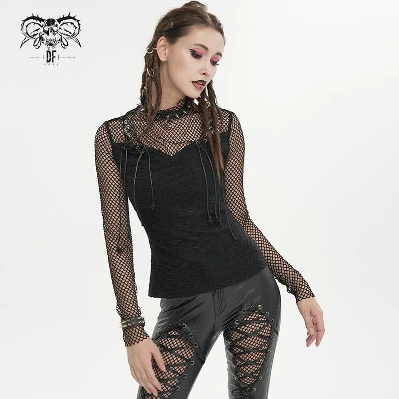 Gothic Skulls Mesh Splice Shirt für Damen