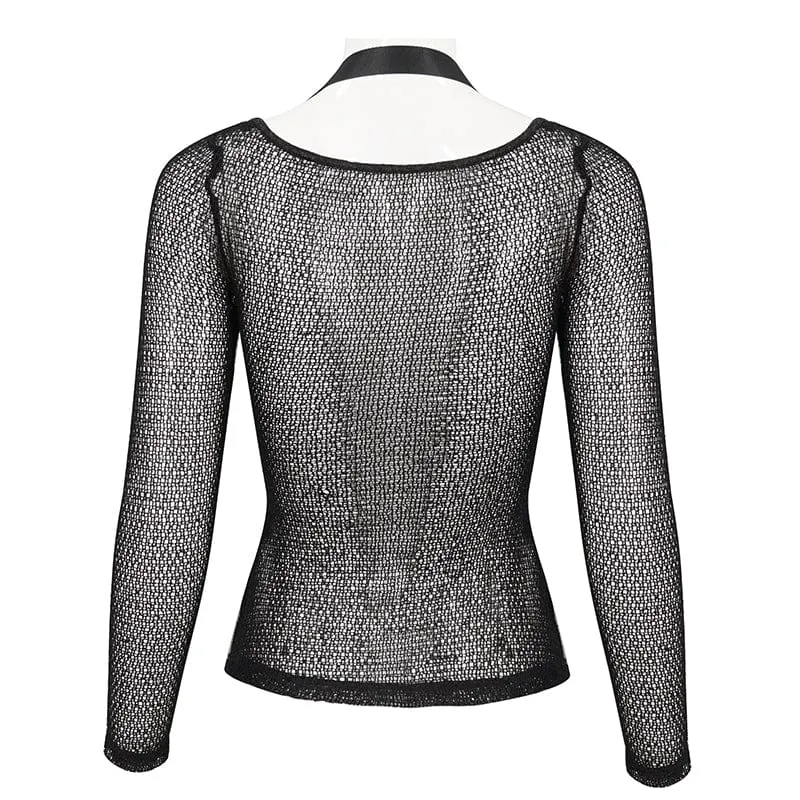 Mesh-Shirt mit Gothic-Schnalle für Damen