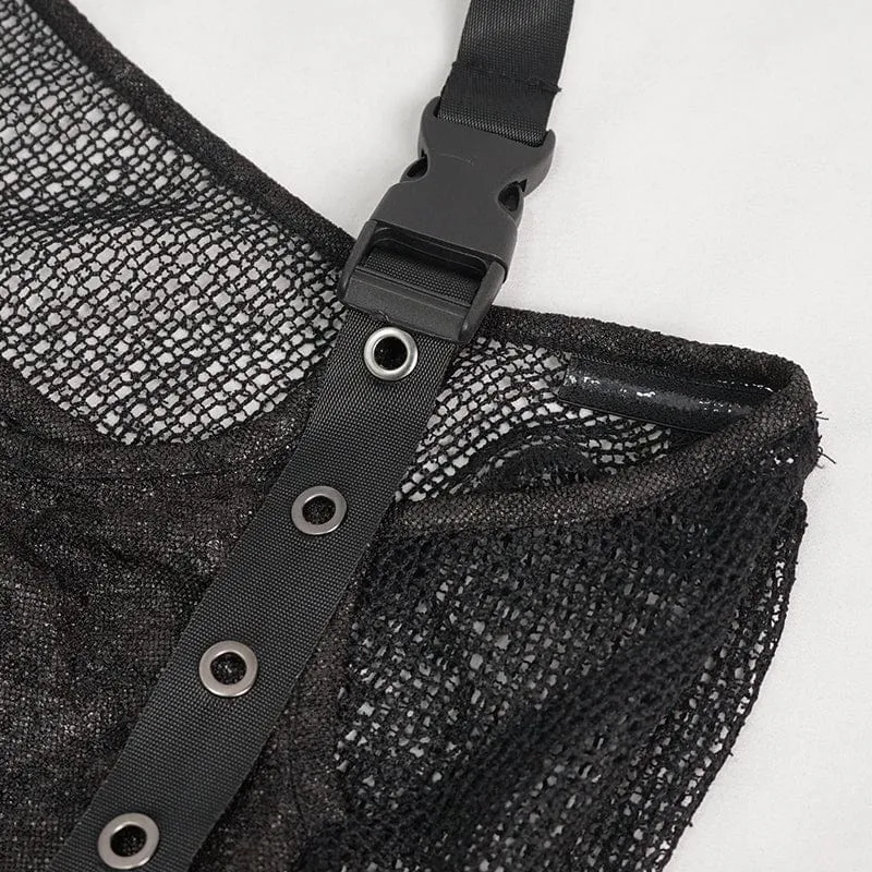 Mesh-Shirt mit Gothic-Schnalle für Damen