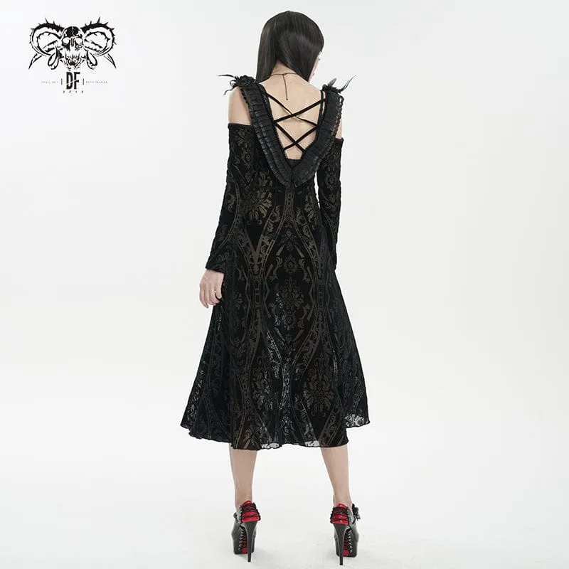 Schulterfreies, durchsichtiges, schulterfreies Gothic-Hochzeitskleid für Damen
