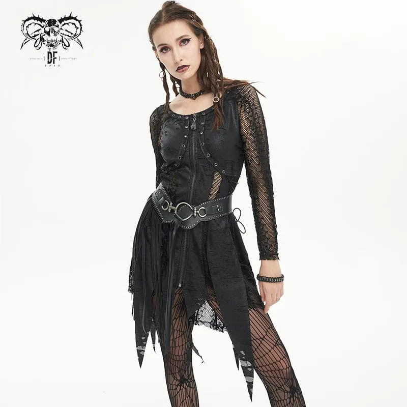 Damen Gothic unregelmäßig zerrissenes Netzkleid
