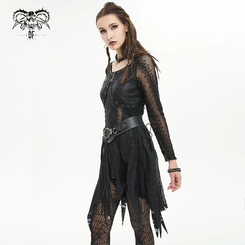 Damen Gothic unregelmäßig zerrissenes Netzkleid