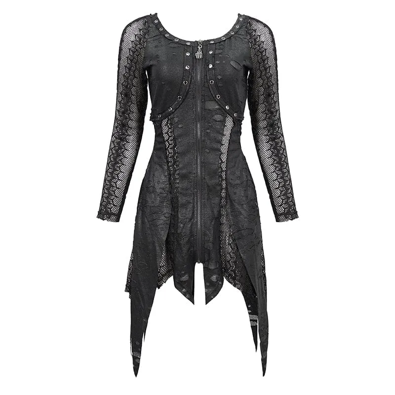 Damen Gothic unregelmäßig zerrissenes Netzkleid