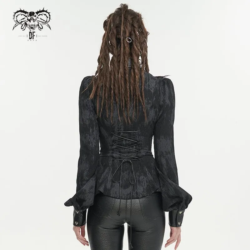 Gothic Cutout Damenhemd mit Puffärmeln