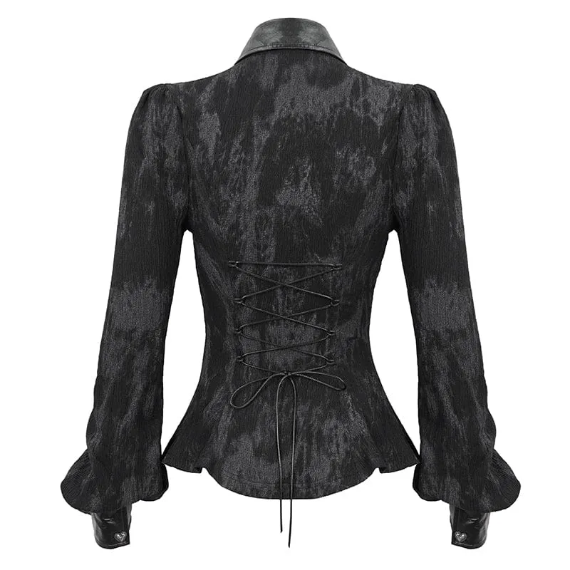 Gothic Cutout Damenhemd mit Puffärmeln