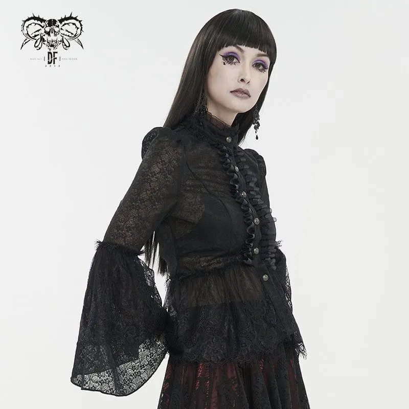 Gothic-Spitzenhemd mit ausgestellten Ärmeln für Damen